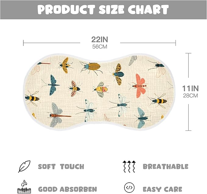 Insects Pattern Cute Burp Cloths Baby Boys Girls Absorbent Soft Cotton Burping Cloths Rags, 4 Pack