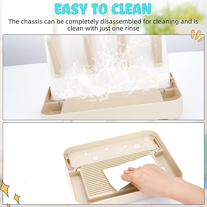 Baby Bottle Drying Rack: Space Saving Vertical Bottle Drying Holder with Brushes Holder - Large Bottle Storage Holder Organizer 12 Bottles & Baby Accessories,BPA-Free, Beige