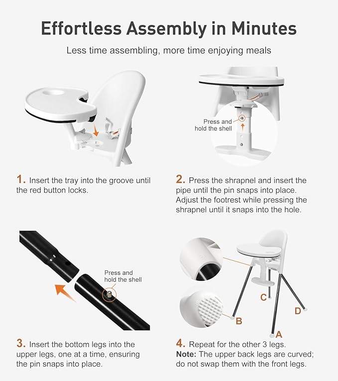 Mallify Foldable High Chair, Space-Saving Portable Baby High Chair with Removable Double Tray, Modern Convertible Baby Feeding Chair, Lightweight, Easy to Clean, White