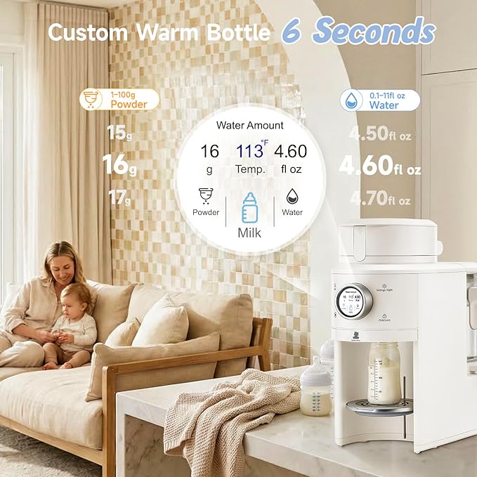 Snow Bear Baby Formula Maker–One Touch Warm Formula Dispenser, Precise Powder Water Ratio & Memory Setting,Sealed Powder Container,Auto Lifting Platform for No Mess fit Most Bottle–Shake Milk by Hand