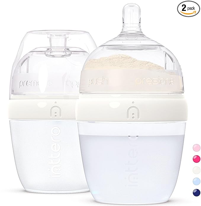 Baby Bottles with Built-in Formula Dispenser, Anti-Colic Wide Neck Design for Newborn Feeding and Everyday Baby Essentials, 6 Oz Slow Flow (2 Pack), Stylish White