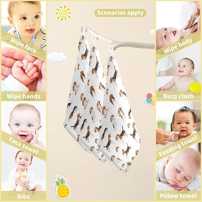 vvfelixl Baby Cotton Washcloths Beagle Dog Infants Bath Towel for Unisex Puppy Face Towels for Newborn, Natural Baby Wipes Delicate Skin, 11.8 X 11.8 inch, one sizex5
