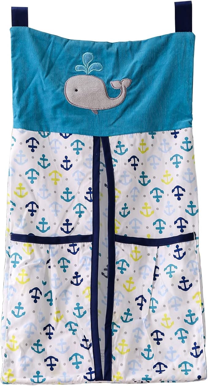 Embroidery Crib Diaper Stacker Blue Whale Arrow Crib Diaper Hanging Bag (Blue Whale Arrow)