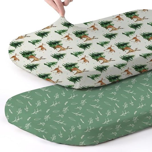 Stretch Fitted Bassinet Sheet Set BROLEX 2 Pack Cradle Sheets for Bassinet Pad/Mattress,Unisex Boys Girls,Ultra Soft,Sika Deer Foliage