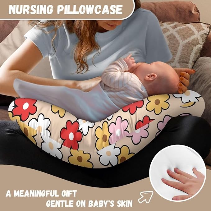 Jeiento Cute Retro Groovy Flowers Nursing Pillow Cover Cartoon Capybara Pillow Case Soft and Comfort Removable Case for Breastfeeding Pillows,Washable Slipcover for Newborn Boy Girl