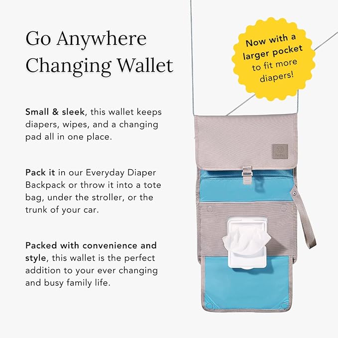 Huhu Baby Changing Wallet – Compact, Portable Diaper Changing Pad for Travel – Easy to Clean, Foldable Changing Mat – Must Have Diaper Bag Accessory for New Parents (Daybreak Taupe)