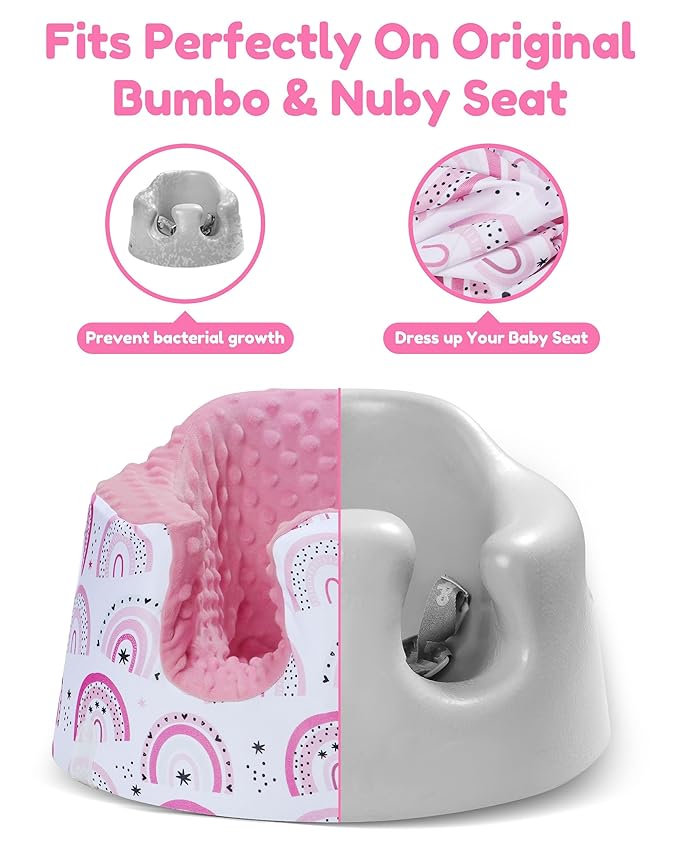 BOMOLOUR Seat Cover Compatible with Bumbo and Nuby Seat, Removable Breathable Baby Floor Seat Cover for Boys and Girls, Seat Not Included (Pink Rainbow)
