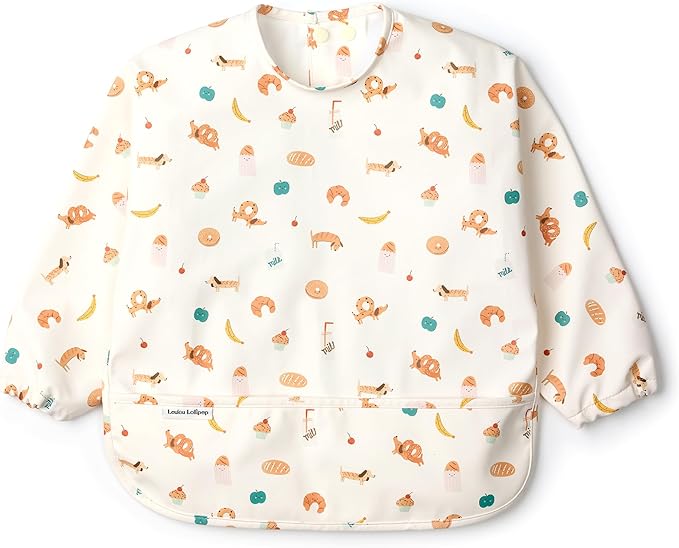 Loulou Lollipop Long Sleeve Mess Free Waterproof Bibs, for baby boys and girls 6-36 Months, Machine Washable, Travel Friendly