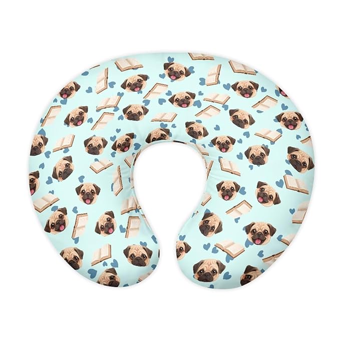 Jeiento Cute Pug Dog Nursing Pillow Covers Soft U-Shaped Breastfeeding Pillow Slipcovers for Newborn Baby Mom,Cartoon Puppy Love Heart Pillowcase Cover