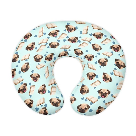 Jeiento Cute Pug Dog Nursing Pillow Covers Soft U-Shaped Breastfeeding Pillow Slipcovers for Newborn Baby Mom,Cartoon Puppy Love Heart Pillowcase Cover