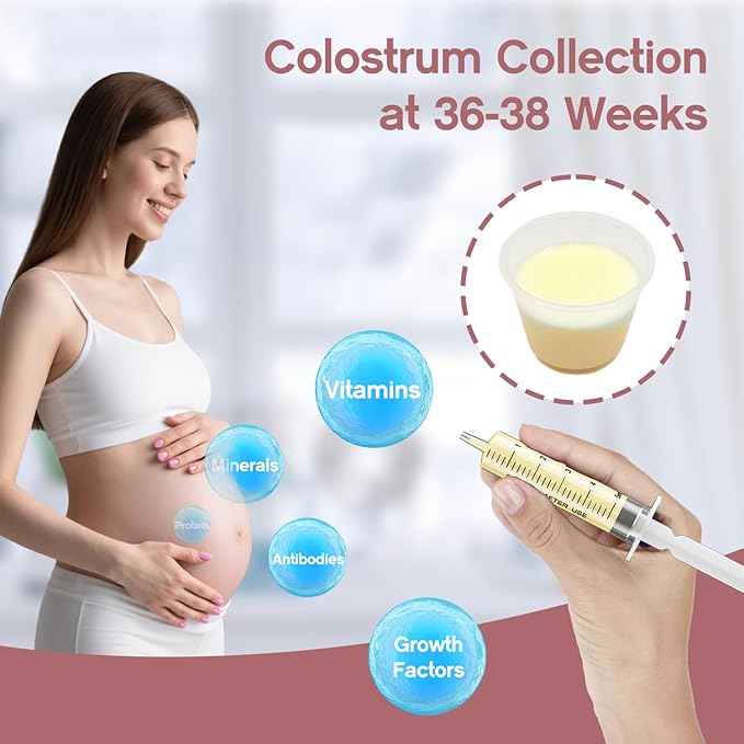 120 Sets 5ml Colostrum Collector Kit Include No Needle Colostrum Syringes with Caps 1mlx120, Stickerx120, 20ml Measuring Cupx4, Ziplock Storage Bagx12 for Breastmilk Collector