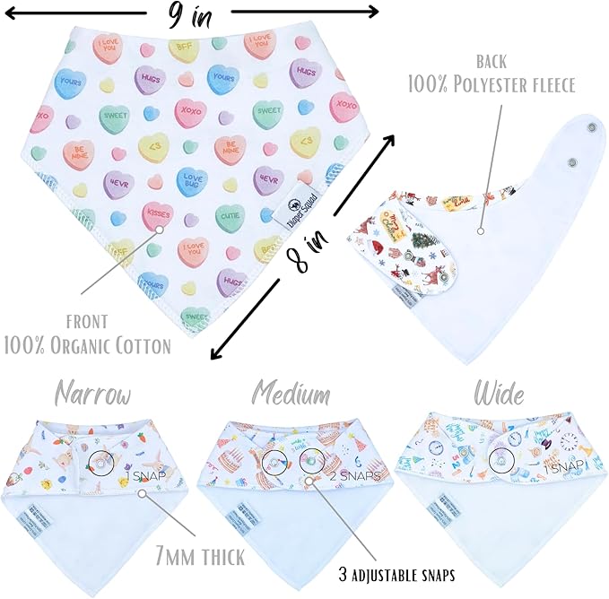 DiaperSquad's 100% Organic Cotton Baby Drool Bibs, Super Absorbent & Adjustable Baby Bibs for Drooling and Teething