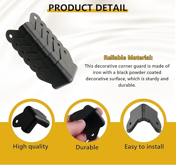 16 Pack Heavy Duty Metal Corner Protectors, Black Iron Edge Guards with Mounting Screws - Cabinet Corner Protectors for Furniture, Anti Dent Protection for Speaker Cases, Tables, Boxes