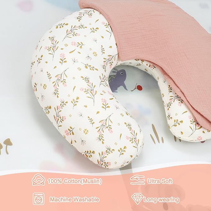 Accmor 2 Pack Muslin Nursing Pillow Covers, 100% Cotton Soft Nursing Covers for Breastfeeding Pillows, Slipcover for Baby Girls Boys Newborn