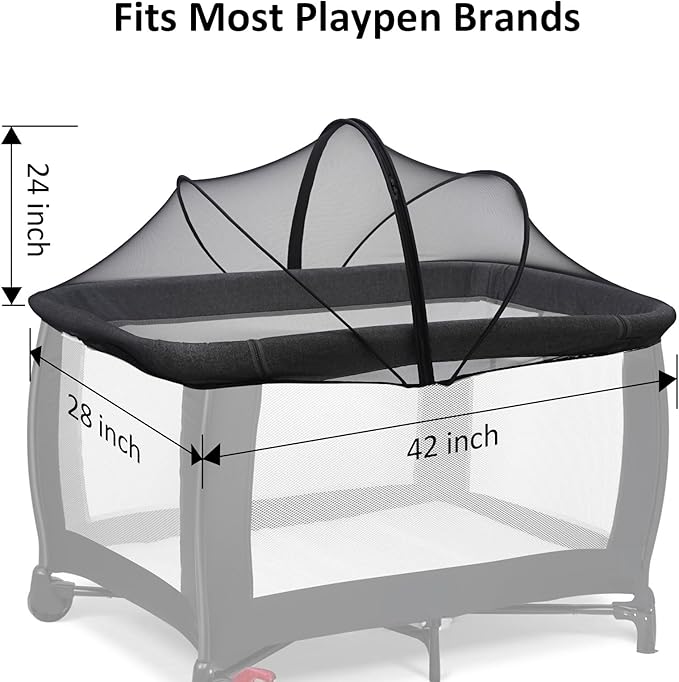 Mosquito Net for Pack n Play, Pack and Play Cover, Travel Crib Net to Keep Cats Out, Crib Tent with 2-Way Zipper for Playpen, Mini Crib, Black