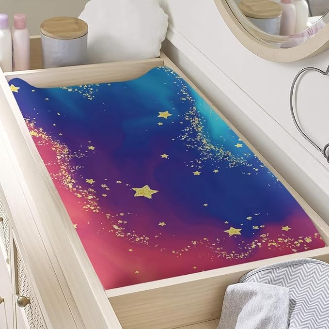 Stretchy Diaper Changing Table Cover, Snug and Soft Change Table Pad Covers Fit 16 * 32 Inches, Stars Tie Dye