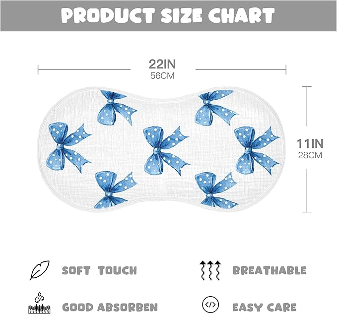 Blue Ribbons Bow Cute Burp Cloths Baby Boys Girls Absorbent Soft Cotton Burping Cloths Rags, 1 Pack