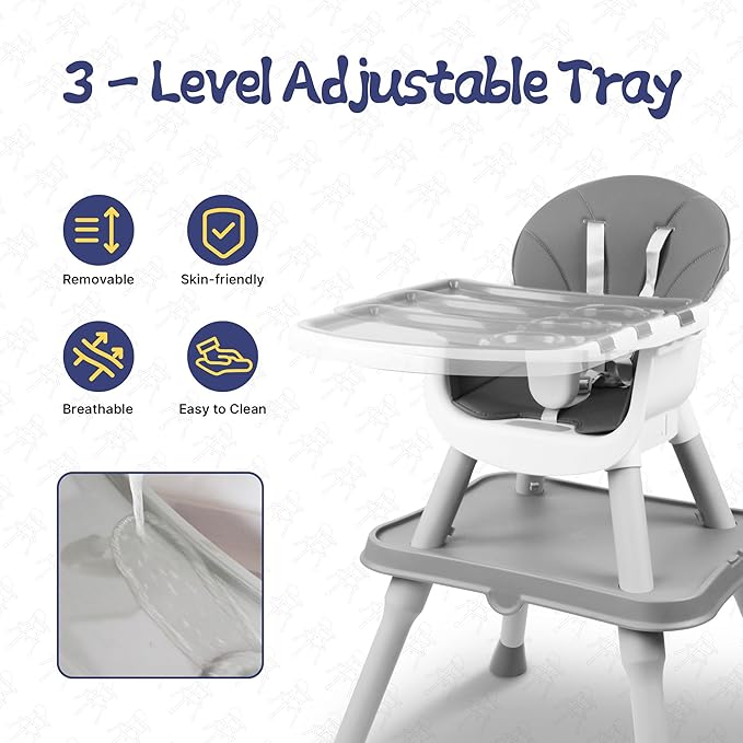 5 in 1 Baby High Chair, Toddler Chair with Removable Tray, Convertible High Chairs for Babies and Toddlers, Kids Learning Table, Building Block Table, Dining Booster Seat with Safety Harness, Gray