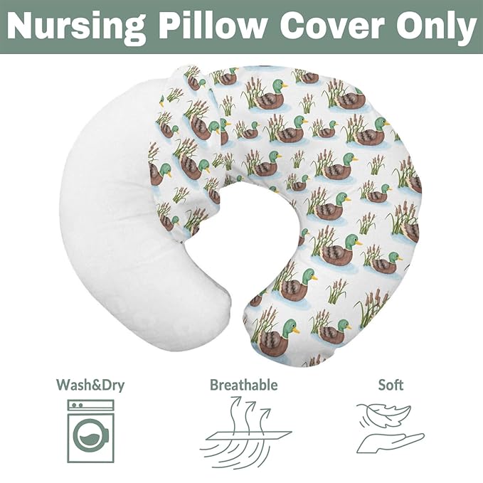 Cute Mallard Ducks Baby Nursing Pillow Covers for Boy Girl Wild Duck Lake Nursing Pillowcase for Breastfeeding Pillows Hunting Ducks Birds Soft Stretchy Slipcovers for Newborn Infant