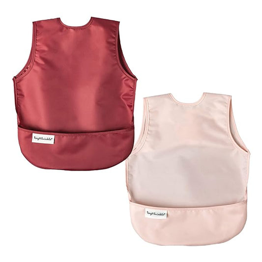 Tiny Twinkle Mess Proof Baby Bibs | 2 Pack Waterproof Toddler Bib for Eating | Baby Apron for Feeding, Machine Washable, Perfect Shower Gift (Rose Burgundy, 6–24M)