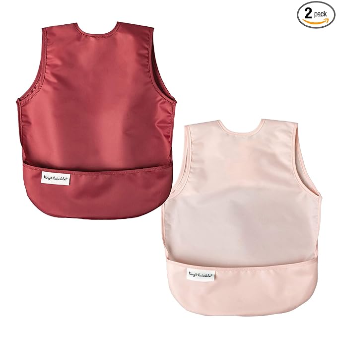 Tiny Twinkle Mess Proof Baby Bibs | 2 Pack Waterproof Toddler Bib for Eating | Baby Apron for Feeding, Machine Washable, Perfect Shower Gift (Rose Burgundy, 2-4Y)