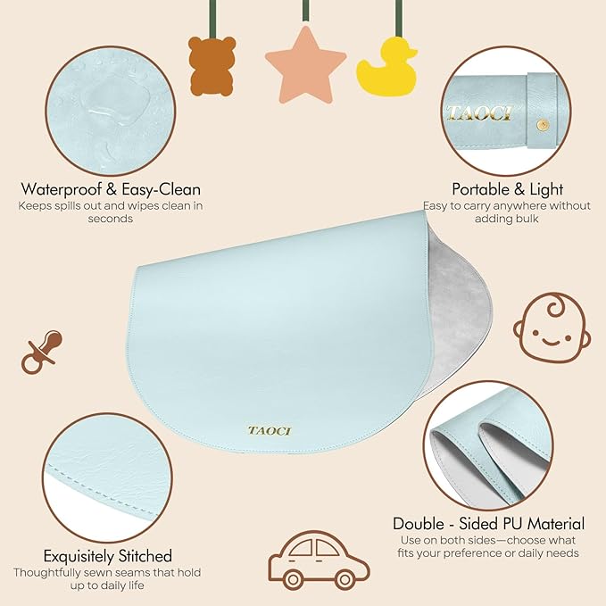 Baby Changing Pad, Wipeable Portable Changing Pad, Diaper Change Mat, Waterproof Vegan Leather Changing Pads for Home & Travel, Light Blue, 27.5 x 15.7 ''