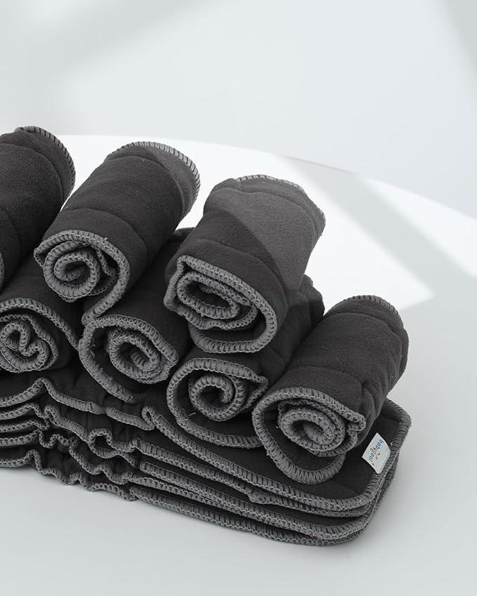 Babygoal Baby Reusable Charcoal Inserts with Double Gussets 12 Pack, 5-Layer Liners for Meduim Cloth Diapers Nappies and Diaper Covers