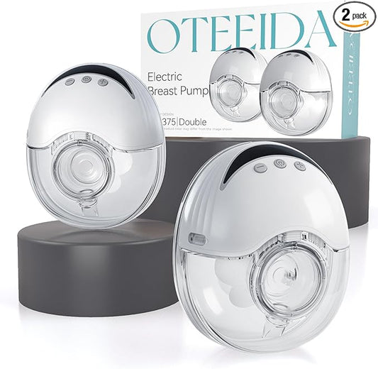 Hands Free Breast Pump Wearable MY-375 - Strong Suction, Low Noise, Wearable Breastfeeding Pump with 4 Mode &12 Levels, Portable Electric Breast Pump 24mm - 19/21/Insert/Flange, 2 Pack (White)