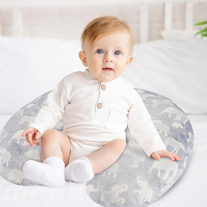 DILIMI Nursing Pillow Cover, Soft Stretchy Nursing Covers for Breastfeeding Pillows, 1 Pack Reversible Removable Slipcover for Baby Boy and Girls, Grey Elephant