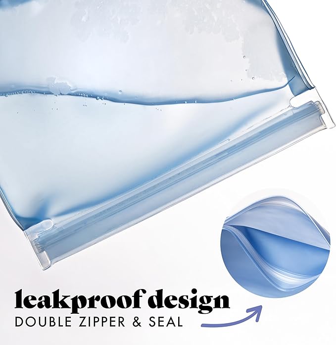 Fit & Fresh Reusable Sandwich Bags (3 Pack) – Leakproof Reusable Food Storage Bags, BPA-Free, Freezer Safe, Eco Friendly Bags for Snacks, Lunch, Meal Prep, Blue Floral Toile