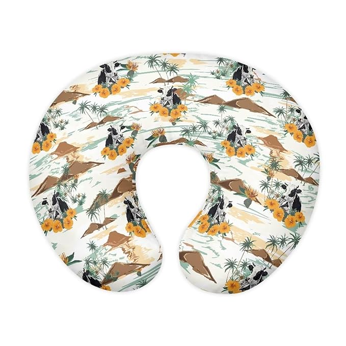 Palm Tree Cow Nursing Pillow Cover for Newborn Babies Soft & Gentle on Baby Skin Feeding Cushion Slipcover Breastfeeding Support Pillow Case with Hidden Zipper