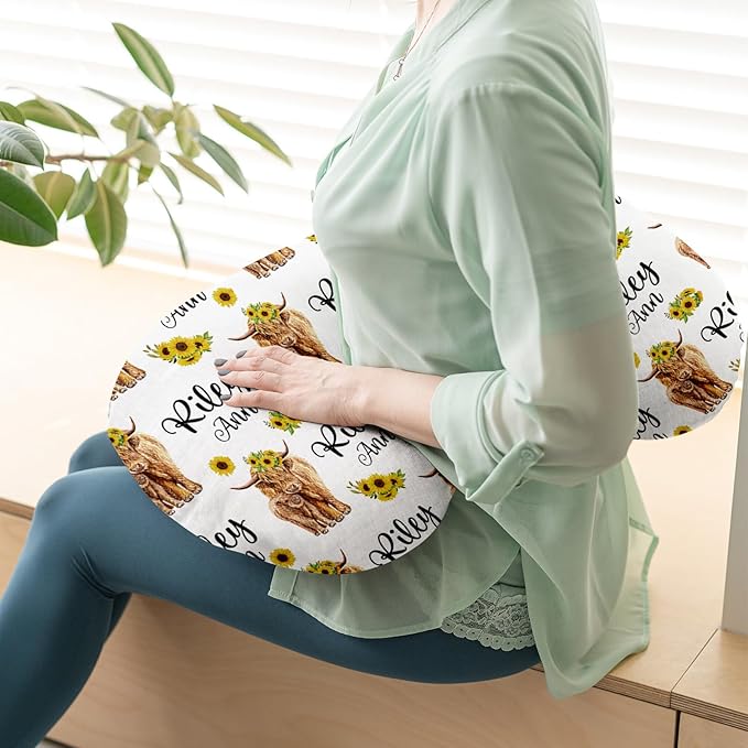 Baby Nursing Pillow Cover - Personalized Name Breastfeeding Pillow Cover with Highland Cattles Pattern, Stretchy Removable U-Shaped for New Moms, Soft Breathable Slipcover for Infant Boys Girls
