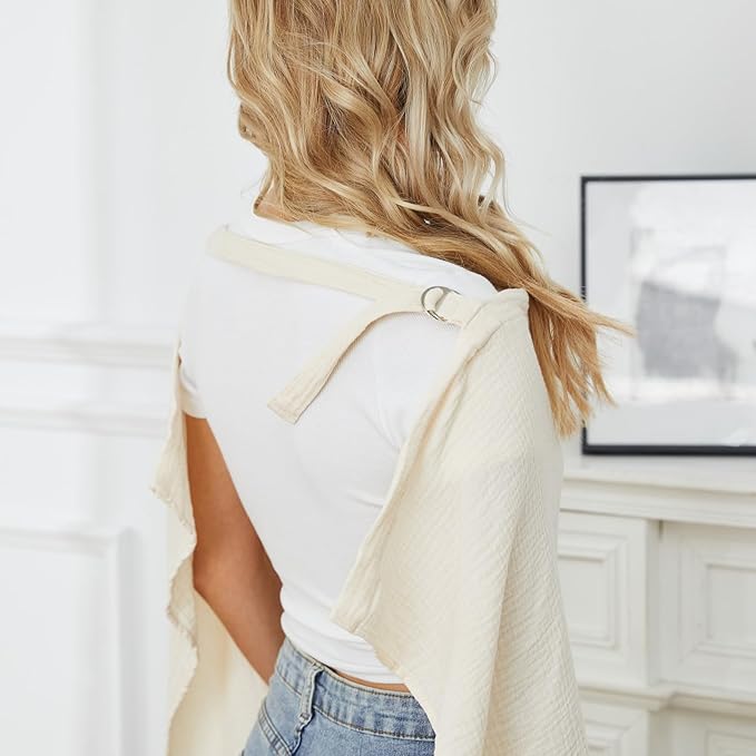 Muslin Nursing Cover for Baby Breastfeeding, Breathable Privacy Nursing Covers for Mom 100% Cotton Breastfeeding Cover with Rigid Hoop for Mother Nursing Apron (Beige)