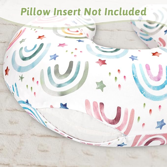 Nursing Pillow Cover, Breastfeeding Pillow Cover for Baby Girls Boys, Soft Stretchy Nursing Pillowcase for Infant Newborn, Removable Slipcover for Nursing Pillows, RainbowStar(Only Cover)