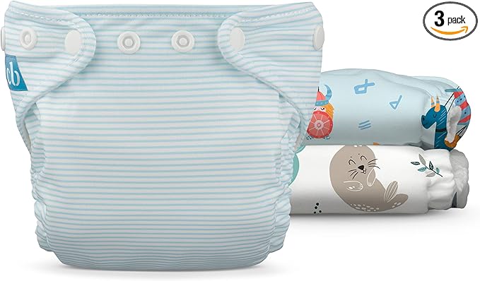Charlie Banana Cloth Diapers, Reusable, Washable, Adjustable Newborn Size Diaper for Newborns and Babies (5-10lbs), with Absorbent Inserts - Ocean Voyage, 3 Pack
