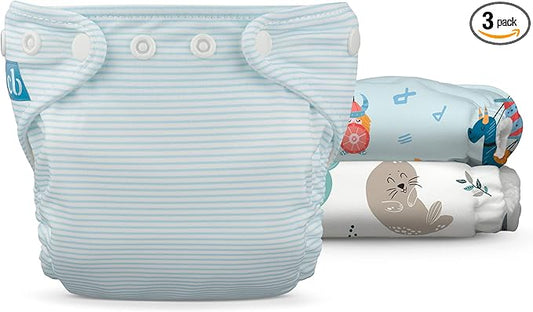Charlie Banana Cloth Diapers, Reusable, Washable, Adjustable Newborn Size Diaper for Newborns and Babies (5-10lbs), with Absorbent Inserts - Ocean Voyage, 3 Pack