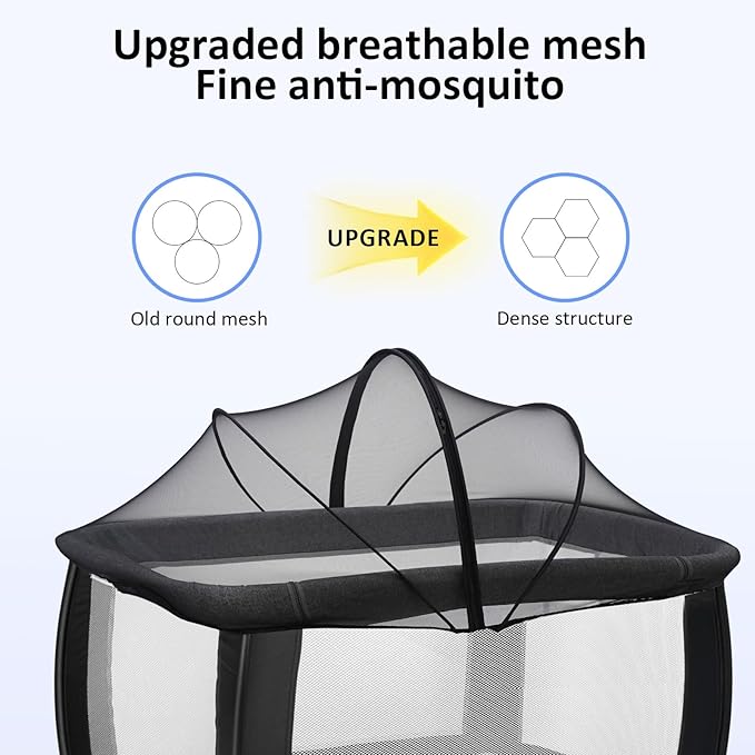 Mosquito Net for Pack n Play, Pack and Play Cover, Travel Crib Net to Keep Cats Out, Crib Tent with 2-Way Zipper for Playpen, Mini Crib, Black