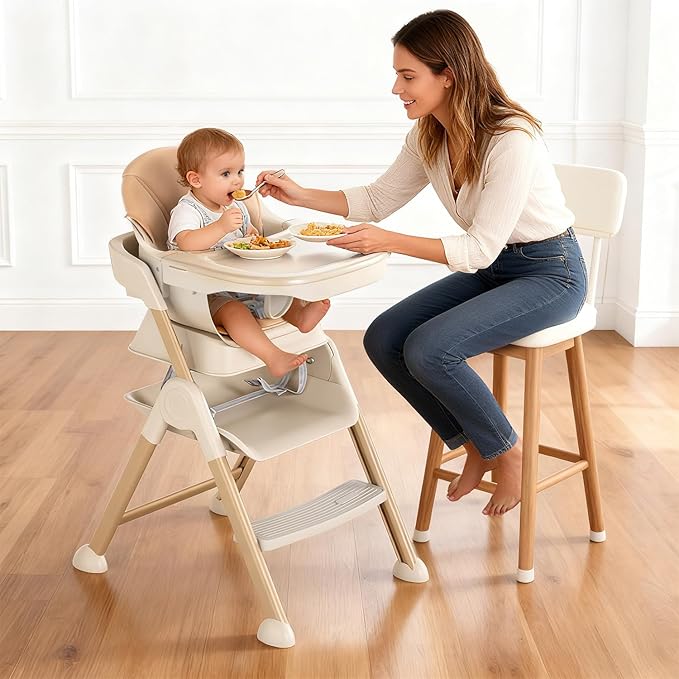 6-in-1 High Chair for Babies and Toddlers, 2026 New Aluminum Alloy Folding Toddler Step Stool with 4-Position Height, Detachable Double-Layer Tray, 6 Growing Stages from Infant to Toddler Seating