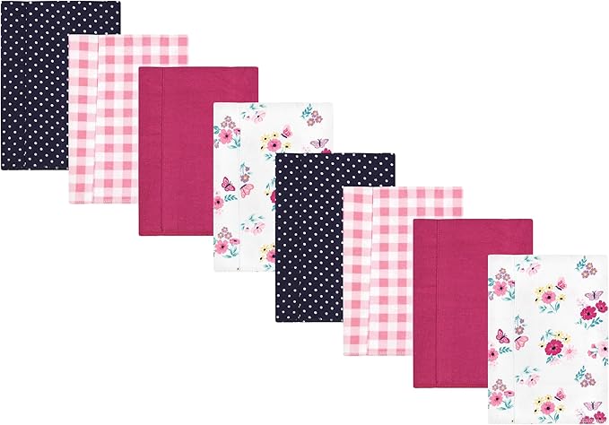 Hudson Baby Cotton Poly Flannel Burp Cloths Multipack, Butterfly Floral 8-Pack, One Size