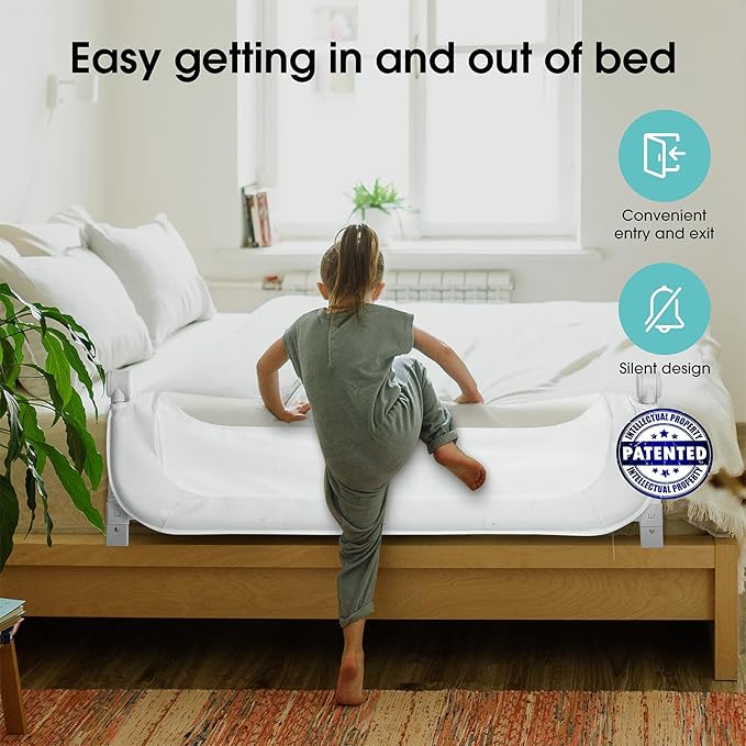 NUTIKAS Baby Bed Rail Guard for Toddlers -46" Toddler Bed Rails for Twin, Full, Queen, King Bunk Size Bed Swing Down Bedrail Extral Tall Child Safety Side Railing Guards for Kids