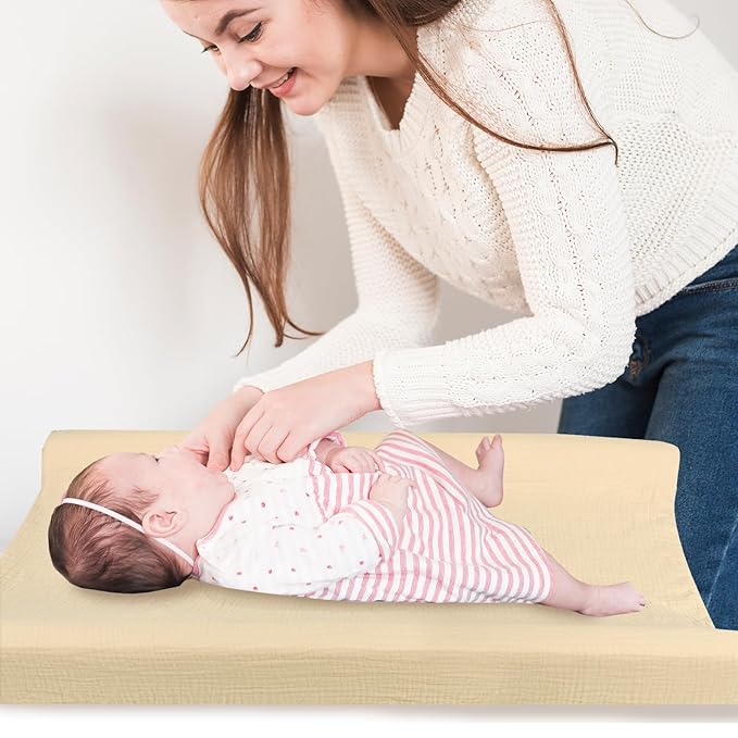 Hooyax Baby Changing Pad Cover 2-Pack, Muslin Soft Breathable Changing Table Pad Covers for Nursery, Easy Care Changing Pad Sheets for Girls and Boys(Brown, Wheat)
