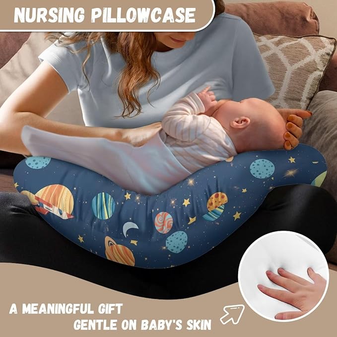 Cartoon Spaceman Nursing Pillow Cover with Hidden Zipper Soft & Breathable & Skin Friendly for Moms/Baby Stretchy Nursing Pillow Cover