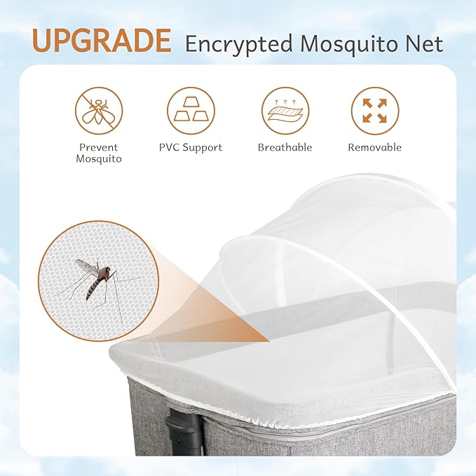 Bassinet Cover to Keep Cats Out, Mosquito Net Cover with 2-Way Zipper for Baby Crib, White