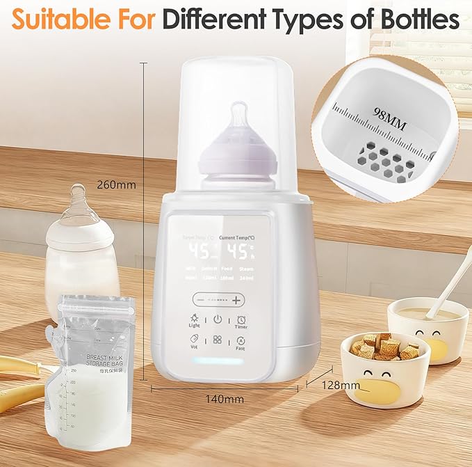 8-in-1 Baby Bottle Warmer, Fast Milk Warmer with Timer Digital Display, Night Light, Sterilizing Keep Warm, for All Bottles Nighttime Breastfeeding Newborn