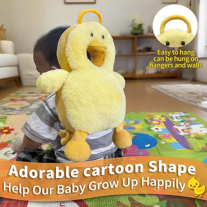 Baby Head Protector Backpack Cushion Wear - Adjustable Baby Toddler Fall Back Head Protector for Crawling Walking Cute Yellow Duck