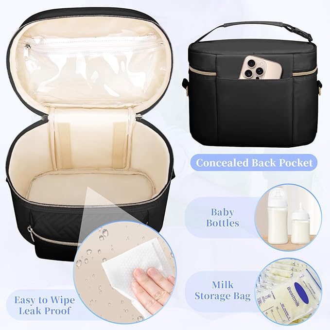 GDNasist Wearable Breast Pump Bag Compatible with Willow/Elvie/Medela/Momcozy, Portable Pumps Carrying Case for Nursing & Working Moms, Pumping Bag with Shoulder Strap, Black