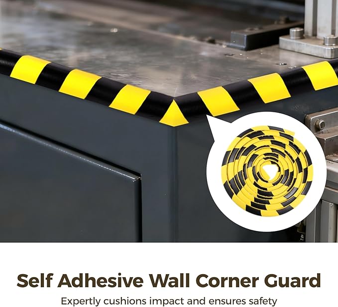 Self Adhesive Wall Corner Guard, 9.8 ft L-Shaped Edge Protector, Yellow Black NBR Foam Safety Bumper, Impact-Resistant Safety Warning Edge Guard for Factory, Garage, Warehouse