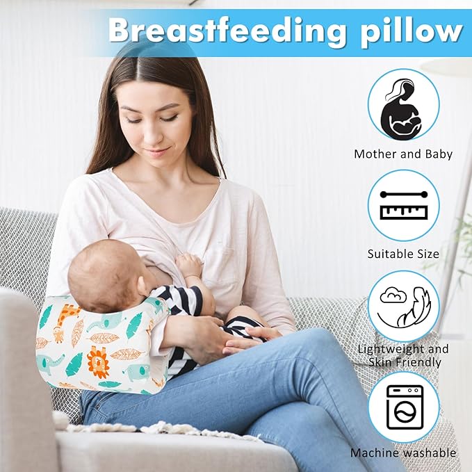 Baby Feeding Arm Pillow,Soft Cotton Bottle Nursing Arm Pillows for Newborn,Breastfeeding Pillows for More Support for Mom and Baby,Portable and Washable,Ergonomic Nursing Essentials(White Animals)