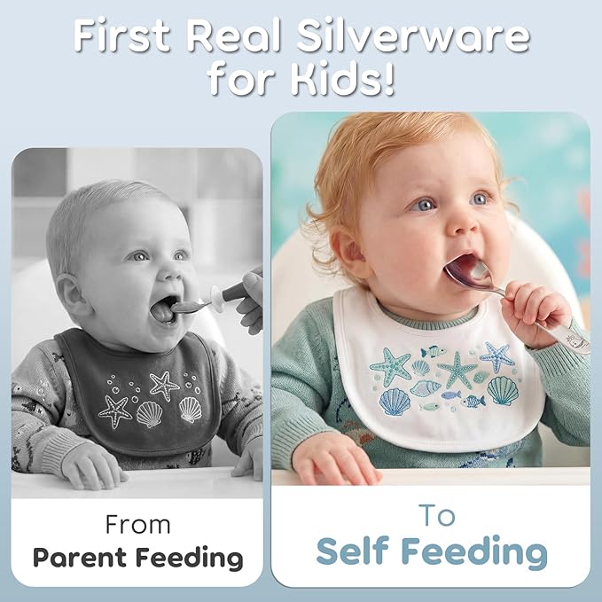 Lehoo Castle Toddler Silverware 6-Piece | Stainless Steel Toddler Utensils, Kids Silverware Children Safe Flatware for Self Feeding (Ocean Park)