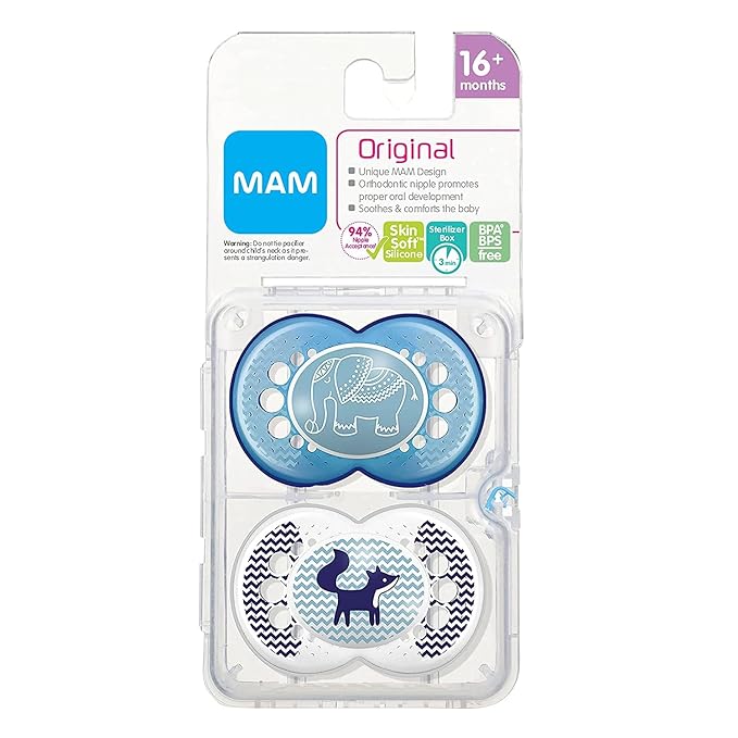 MAM Original, Nipple Shape Helps Promote Healthy Oral Development, 2 Pack, 16+ Months, Elephant